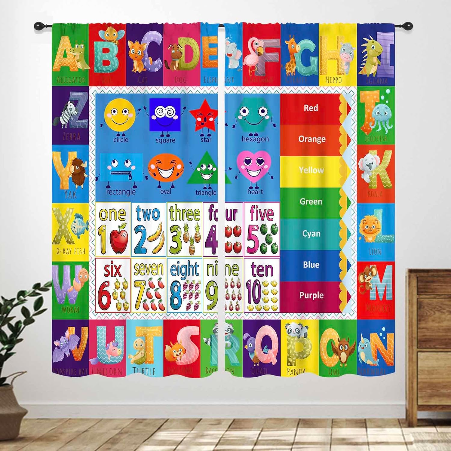 Abc Kids Early Education - ABC 숫자 모양 커튼 패널, 다채로운