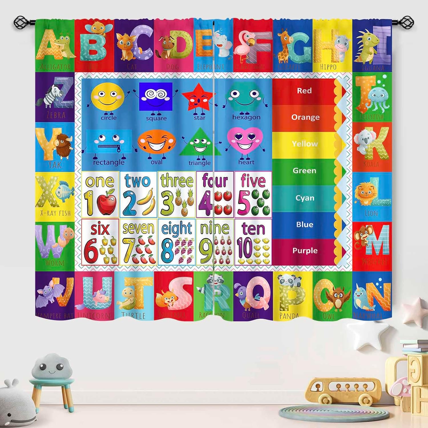 ABC 숫자 모양 커튼 패널, 다채로운 동물 글자 숫자 - Abc Kids Early Education 리뷰 및 가격